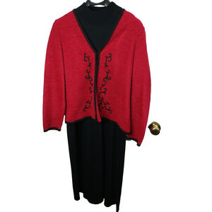 Miss Dorby Woman L Dress 2 Set Black Red Sheath Dress W/ Blazer Business Casual